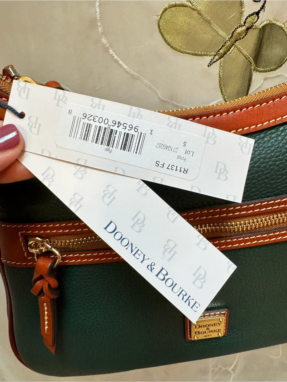 Dooney & Bourke Pebble Leather Green Crossbody with Tan Trim (R1137 FS, NWT)